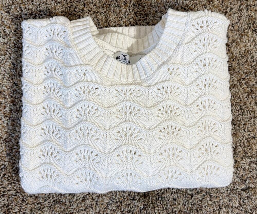 Hollister Women Sweater Ivory Long Sleeve Open Weave Large - Excellent Condition